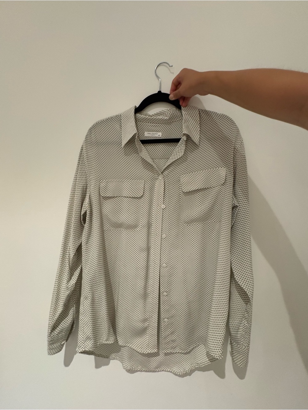 Equipment white/cream and black dot pattern 100% silk Button-Down Shirt